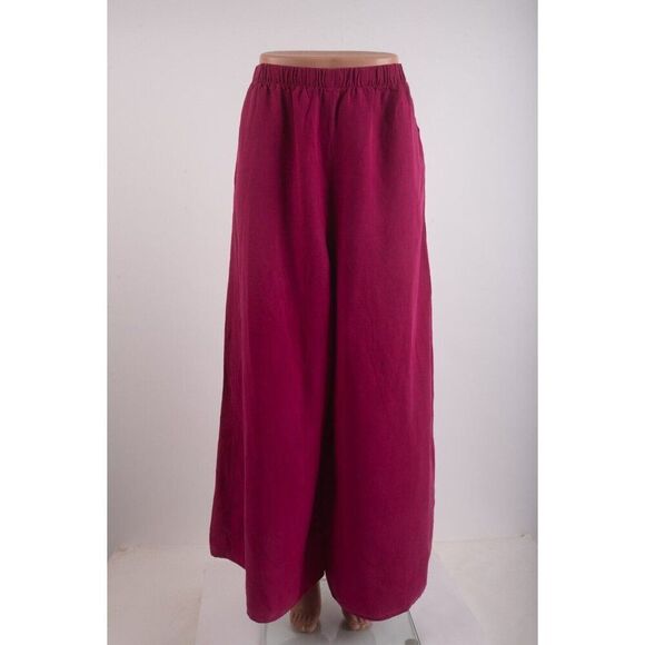 Zara Womans Pants Size M Fuchsia Pink Linen Blend Wide Leg 4043/250 NWT - Picture 1 of 7